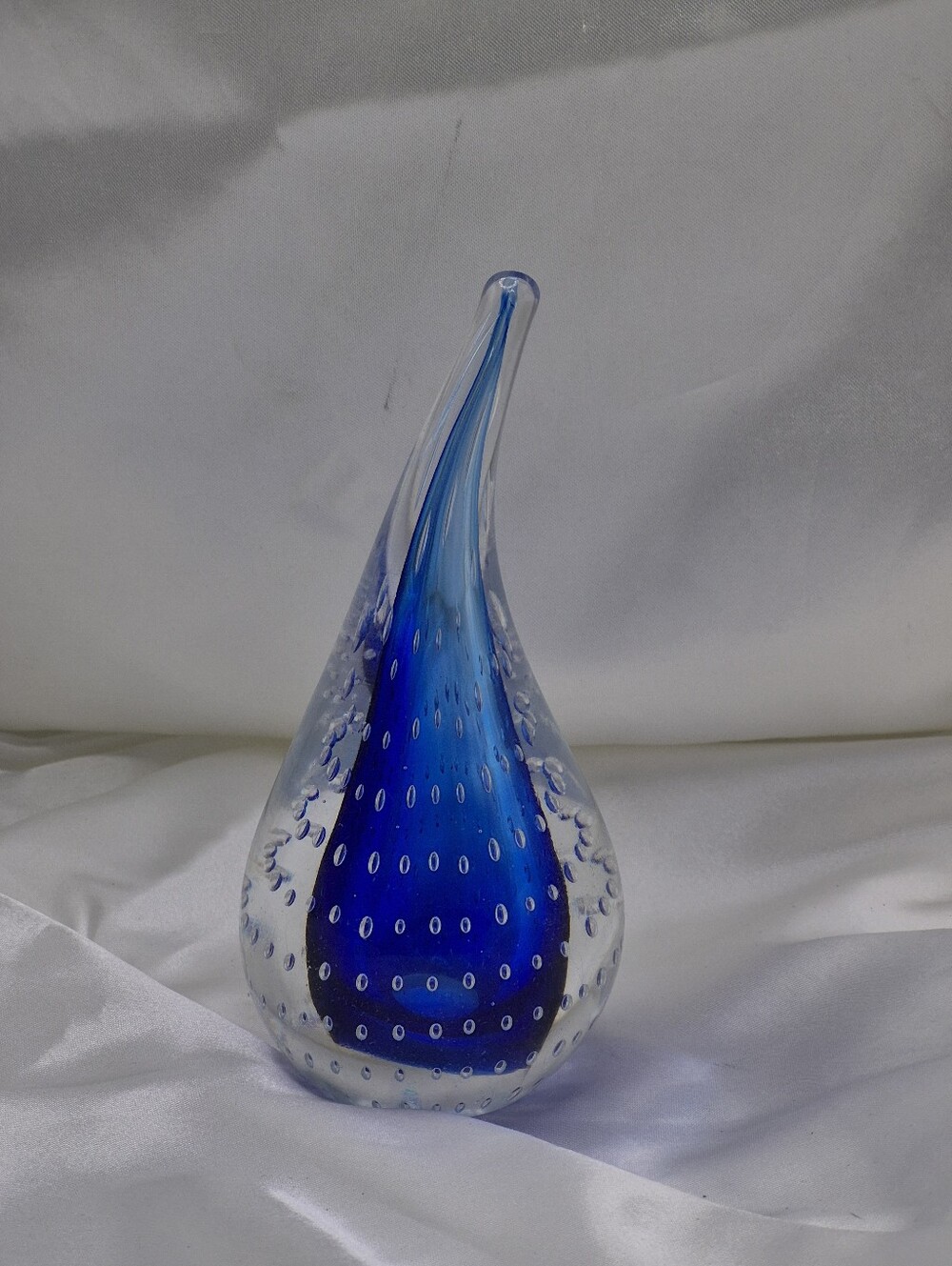 Vintage Adam Jablonski Blue Art Glass Teardrop Sculpture Paperweight 5.5"